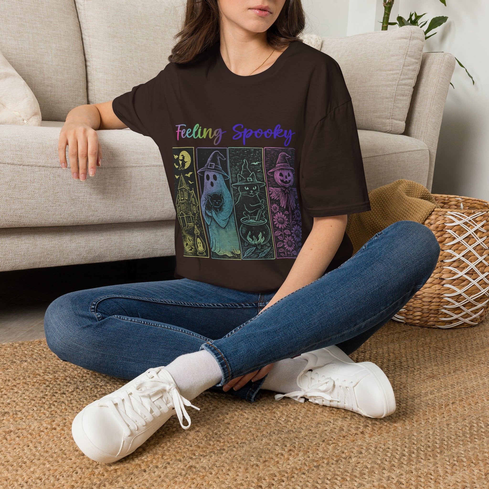 Feeling Spooky Halloween T-Shirt — Cute Ghost & Pumpkin Graphic