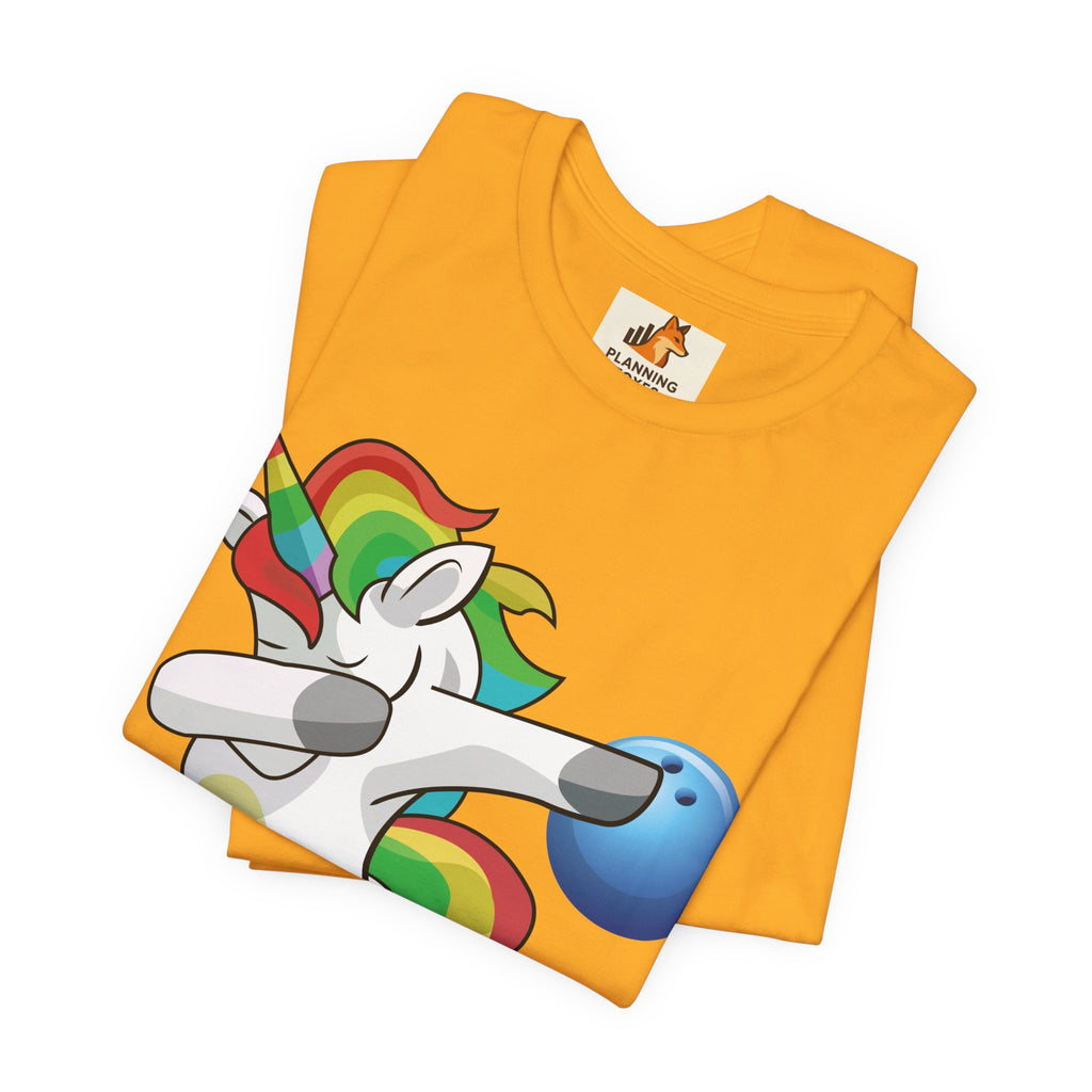 Dabbing Rainbow Unicorn Bowling T‑Shirt