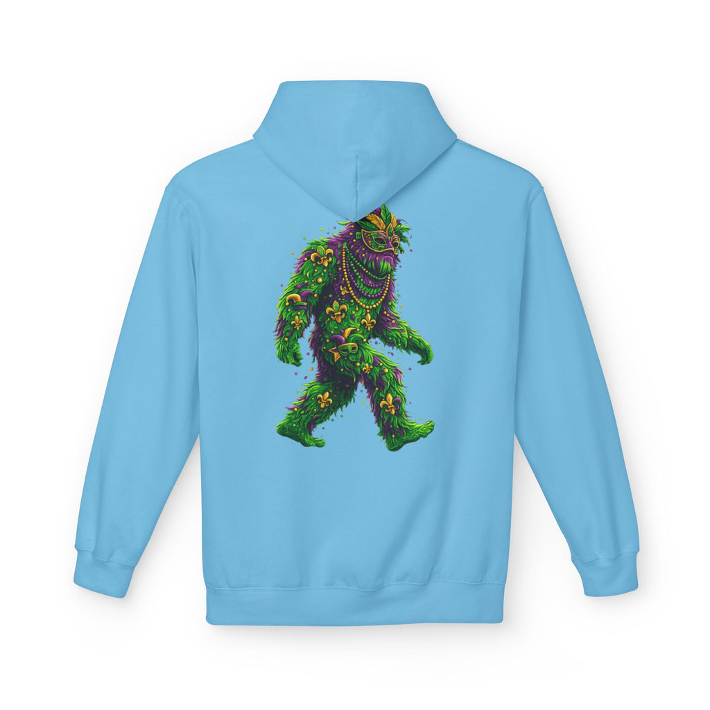 Mardi Gras Bigfoot Hoodie - Festive Beaded Sasquatch Pullover